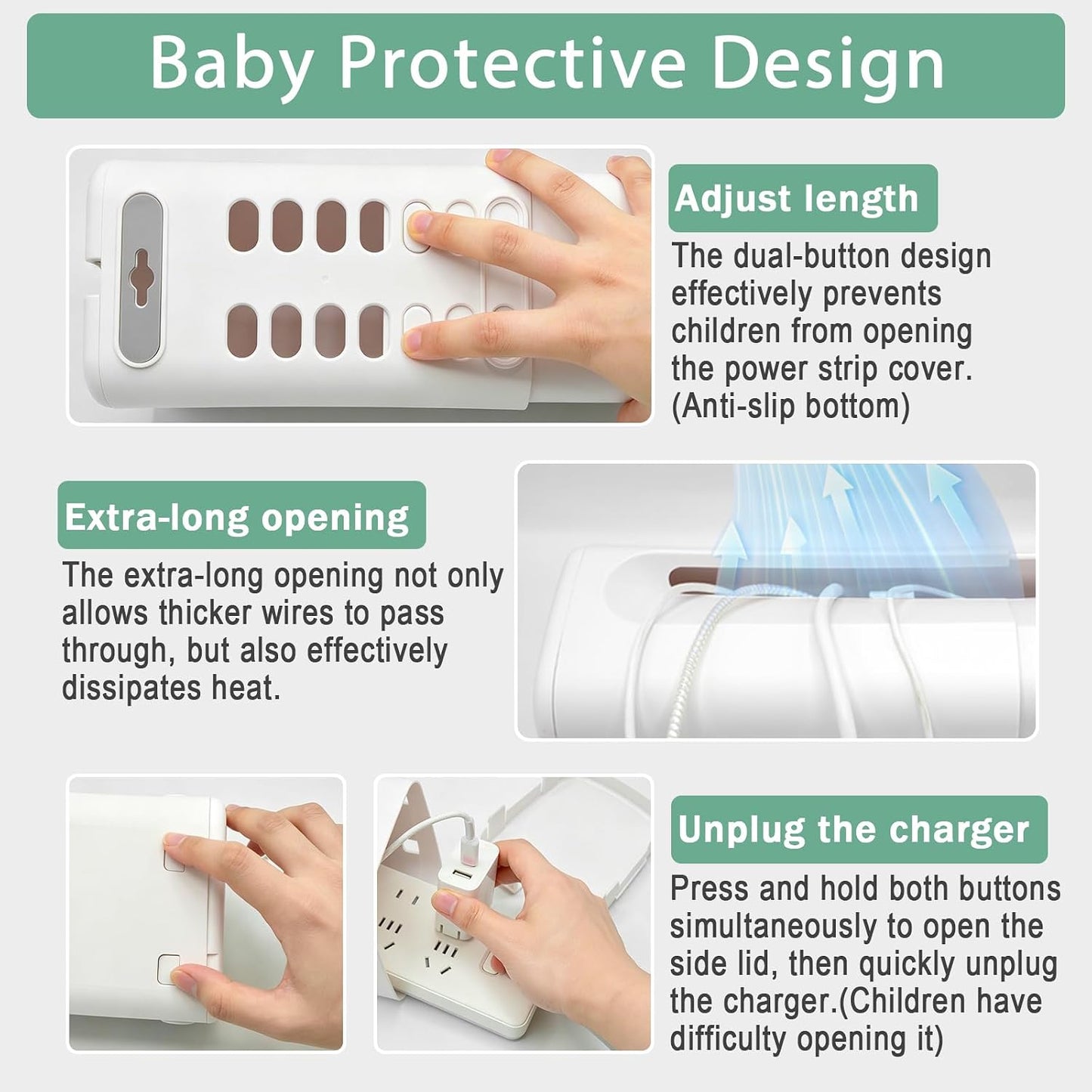 Babylush Baby Proof Power Strip Cover Box, 2 Pack | Adjustable Length,Baby Proof Cords,Baby Proof Surge Protector,Fits Most Power Strip,Lock System,Simple to Use,ABS
