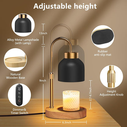 Candle Warmer Lamp with Timer Dimmer, Height & Brightness Adjustable | Black Electric Wax Warmer for Women Mom, Christmas & Birthday Gift, House Warming Gift New Home Decor
