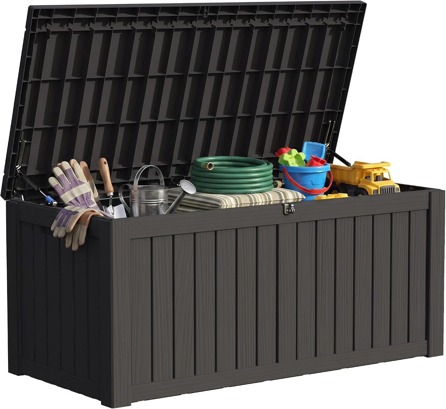 320 Gallon Outdoor Storage Box, Extra Large Waterproof Resin Deck Box with Lockable Lid Storage Bin for Patio Furniture Cushion, Garden Tools, Pool Accessories, UV-Resistant Outside, Black