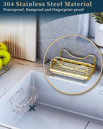 Consumest Sponge Holder for Kitchen Sink - Movable Sink Caddy for Countertop Organizer, 304 Stainless Steel Sponge Holder with Detachable Drip Tray for Kitchen Accessories-Silver