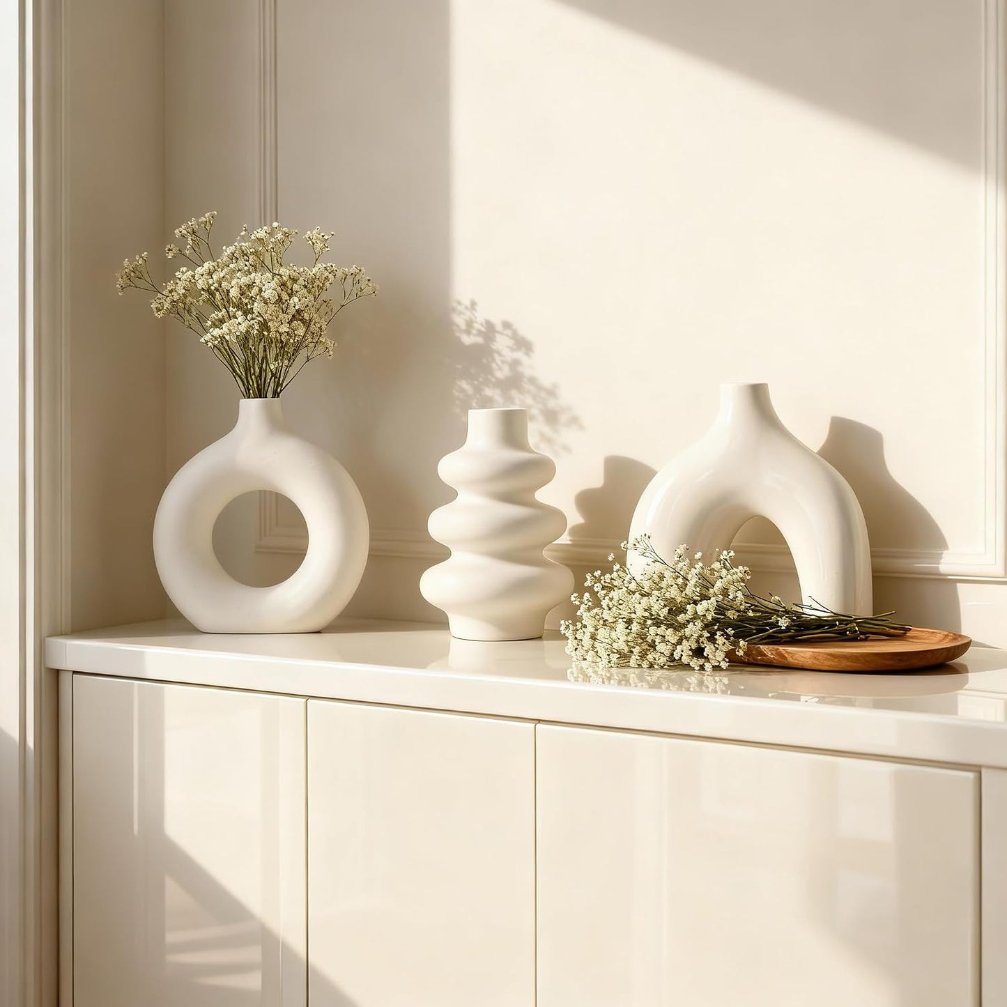 Ceramic 3 Pcs Vase Set,Modern Home Decor Table Centerpiece,Minimalist Nordic Vases, Wedding, Living Room, Bookshelf, Office, Modern Home, Entryway Boho Decor (D)