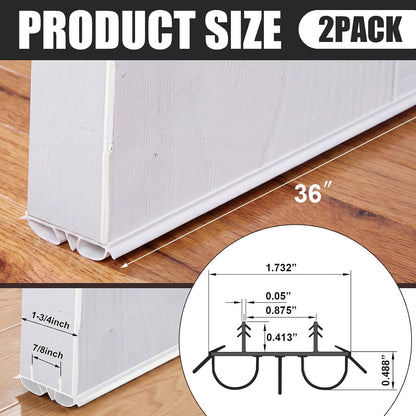 Pushglossy 2 Pcs Kerf Style Door Bottom 36" Long 1 3/4" Wide Replacement Threshold Seal with Vinyl Fins Weatherstrip Draft Stopper for Interior Exterior Doors(White)