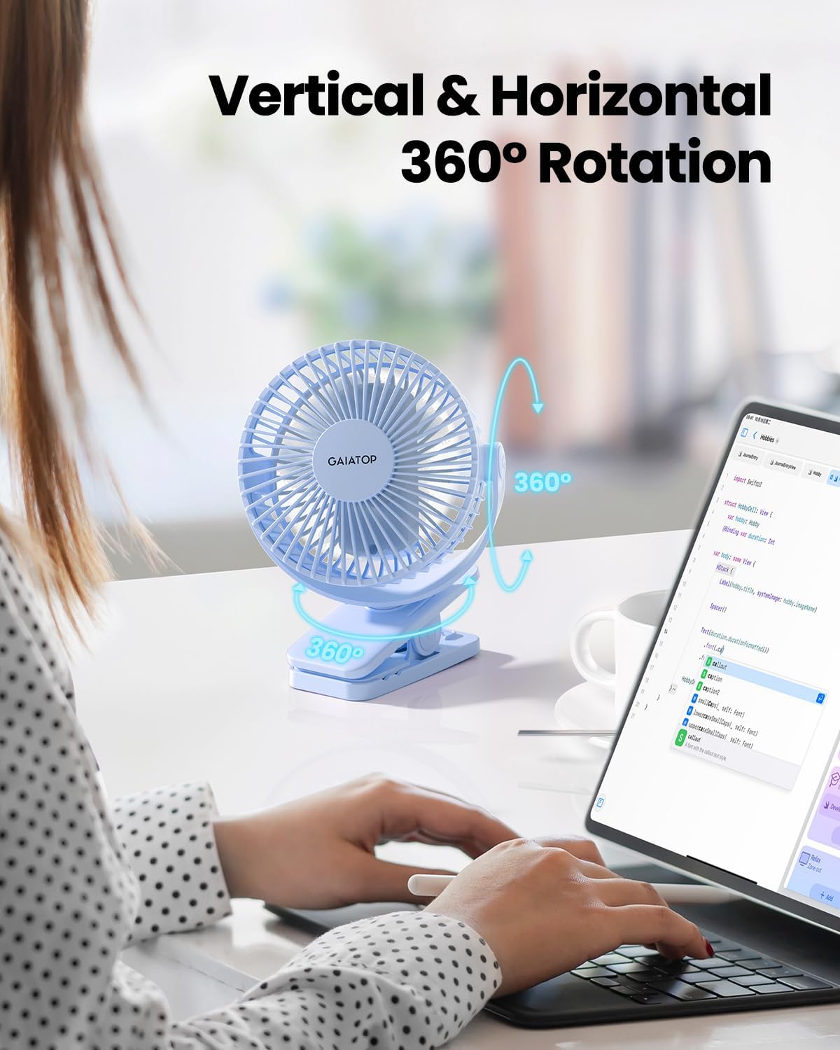 Gaiatop Portable Clip on Fan Battery Operated, Small Powerful 3 Speed Quiet 360° Rotate, USB Rechargeable Mini Personal Cooling Fan for Desk Table Home Office Stroller Camping Women Gifts Purple