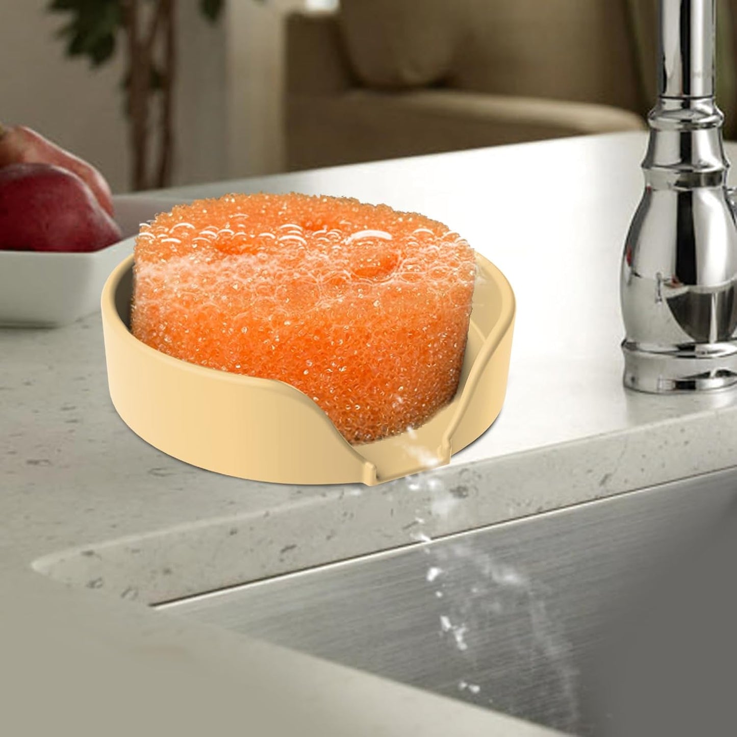 Sponge Holder for Scrub Daddy with Suction Cups and Drain Spout Kitchen Sink Caddy Organizer, Soap Dishes Holder Accessories Rack, Dishwasher Safe - 4.7"x4.7", Green