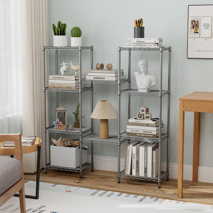 Golpart 4 Tier Adjustable Storage Shelves Metal Utility Shelf Wire Shelving Unit Organizer Rack for Home Kitchen Office Bathroom Pantry Room 12" D x 18" W x 44" H