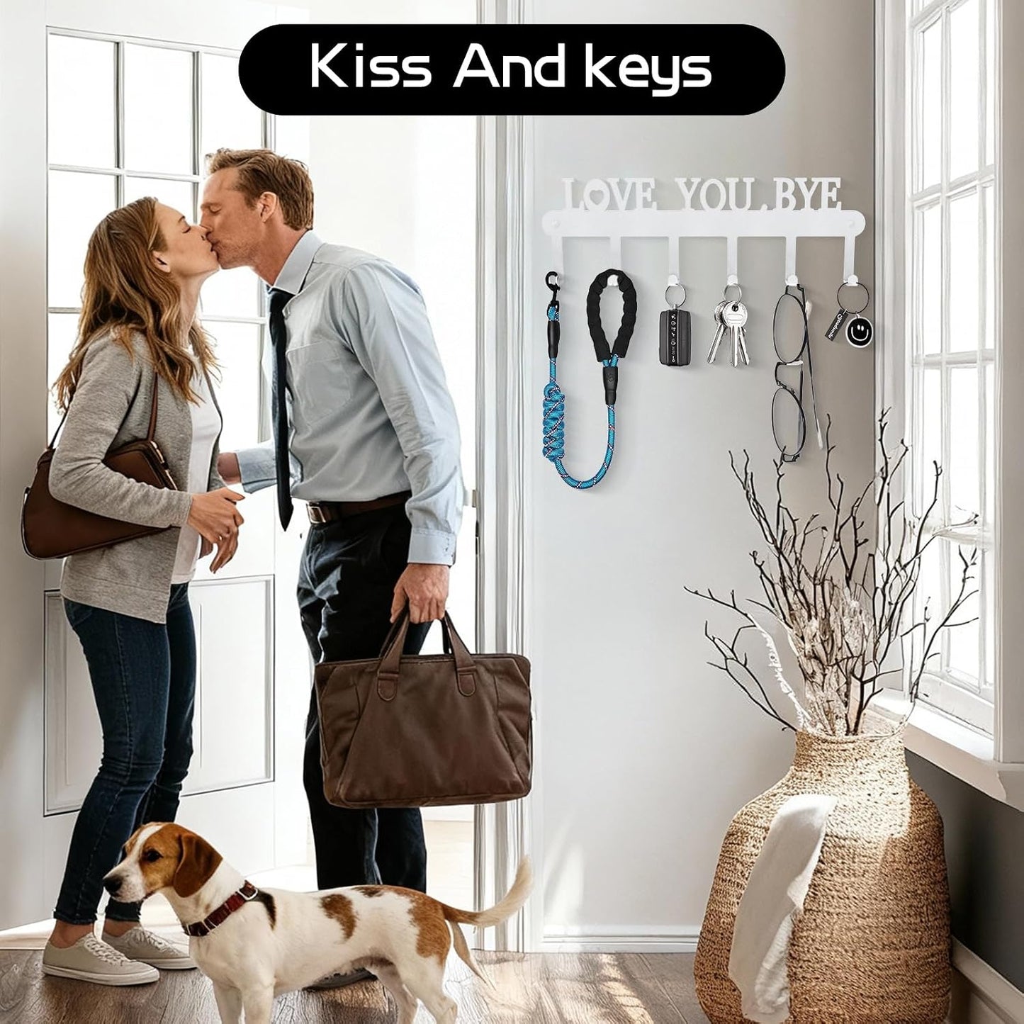 2 Pack Key Holder Wall Mount, Wall Mount Key Holder, Key Hooks Hanging Keys, Key Hanger with 8 Hooks, No-Drill Decorative White Key Rack for Living Room, Kitchen, or Bathroom
