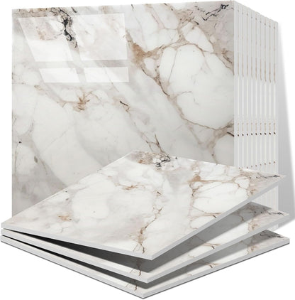 Vieshful 20pcs Peel and Stick Backsplash Tile，12"x12" Self Adhesive Marble Tile for Wall, PVC Waterproof Shower Wall Panels, Back Splash Stick on Tiles for Kitchen Bathroom Living Room (Not Real Tile)