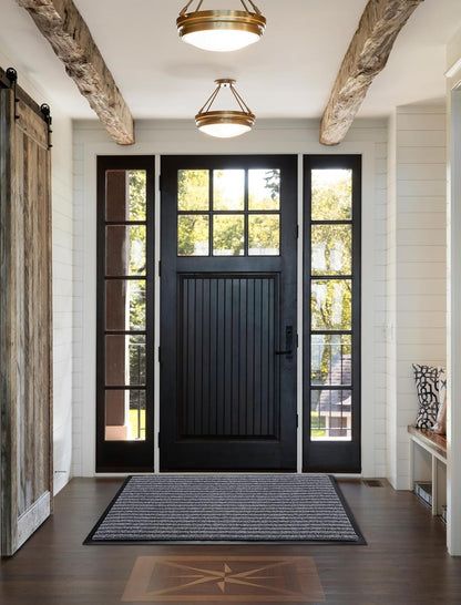 Yimobra Welcome Mat, Heavy Duty Sturdy Door Mats for Home Entrance Outdoor Indoor, Front Doormat for Outside Patio Floor Entry Porch Garage Office, Waterproof, Low Profile, 29.5x17, Black Grey