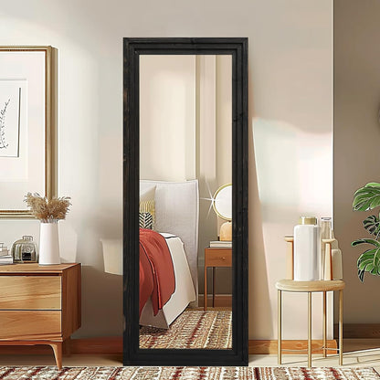 Full Length Mirror 65"x22" with Stand Solid Wood Frame Floor Large Mirror for Living Room, Bedroom Hanging Standing or Leaning Wall-Mounted, New Black