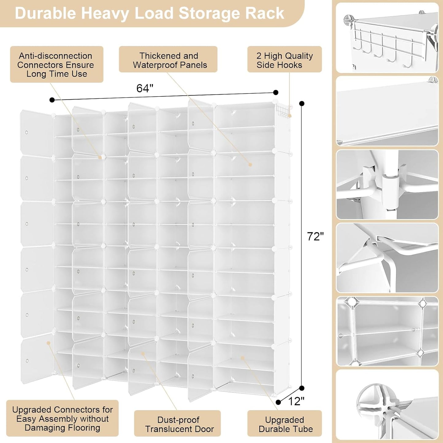 Portable Shoe Rack Organizer with Door, 96 Pairs Shoe Storage Cabinet Easy Assembly, Plastic Adjustable Shoe Storage Organizer Stackable Detachable Free Standing DIY Expandable 12 Tier Black