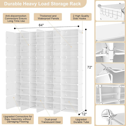 Portable Shoe Rack Organizer with Door, 96 Pairs Shoe Storage Cabinet Easy Assembly, Plastic Adjustable Shoe Storage Organizer Stackable Detachable Free Standing DIY Expandable 12 Tier Black