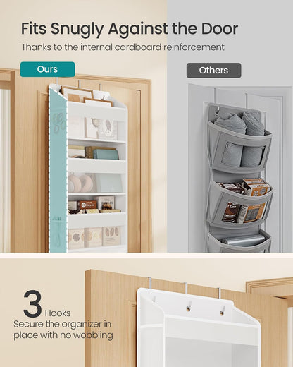 SONGMICS Over-the-Door Organizer, 5-Tier Door Hanging Storage Shelf, Heavy-Duty Closet Hanging Organizer Foldable, Transparent, Pockets, Metal Hooks, Ink Black URDH010BH01