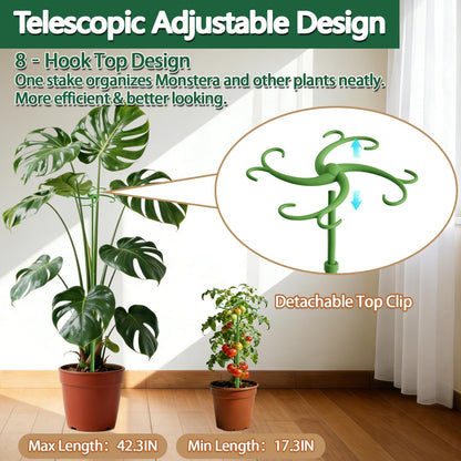 Plant Stakes,Telescoping Plant Support,3Pack 17.3 to 42.3IN Adjustable Monstera Plant Support,Garden Stakes with Clips,Sturdy Plant Sticks for Indoor Outdoor Plants,Orchid, Tomato,Vine,Monstera