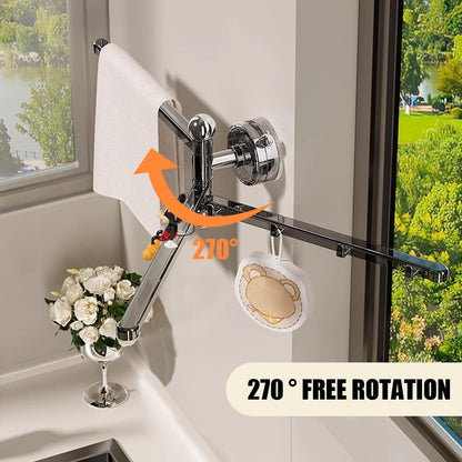 2PCS Swivel Suction Cup Towel Bar 3 Swing Arms 270°Rotation Wall Mounted Cloth Drip Dry Holder Multifunctional Storage Rack for Bathroom and Kitchen Accessories Beige