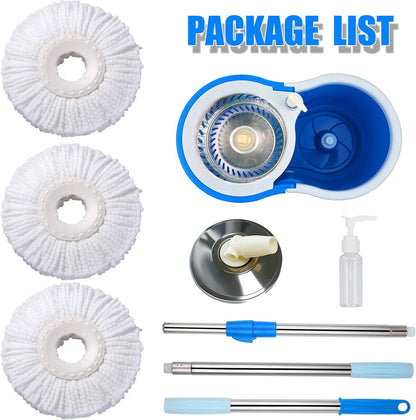 Spin Mop and Bucket with Wringer Set, 360° Spinning Mop Bucket System with 3 Microfiber Mop Replacement Heads and 61" Stainless Steel Adjustable Handle for Floor Cleaning