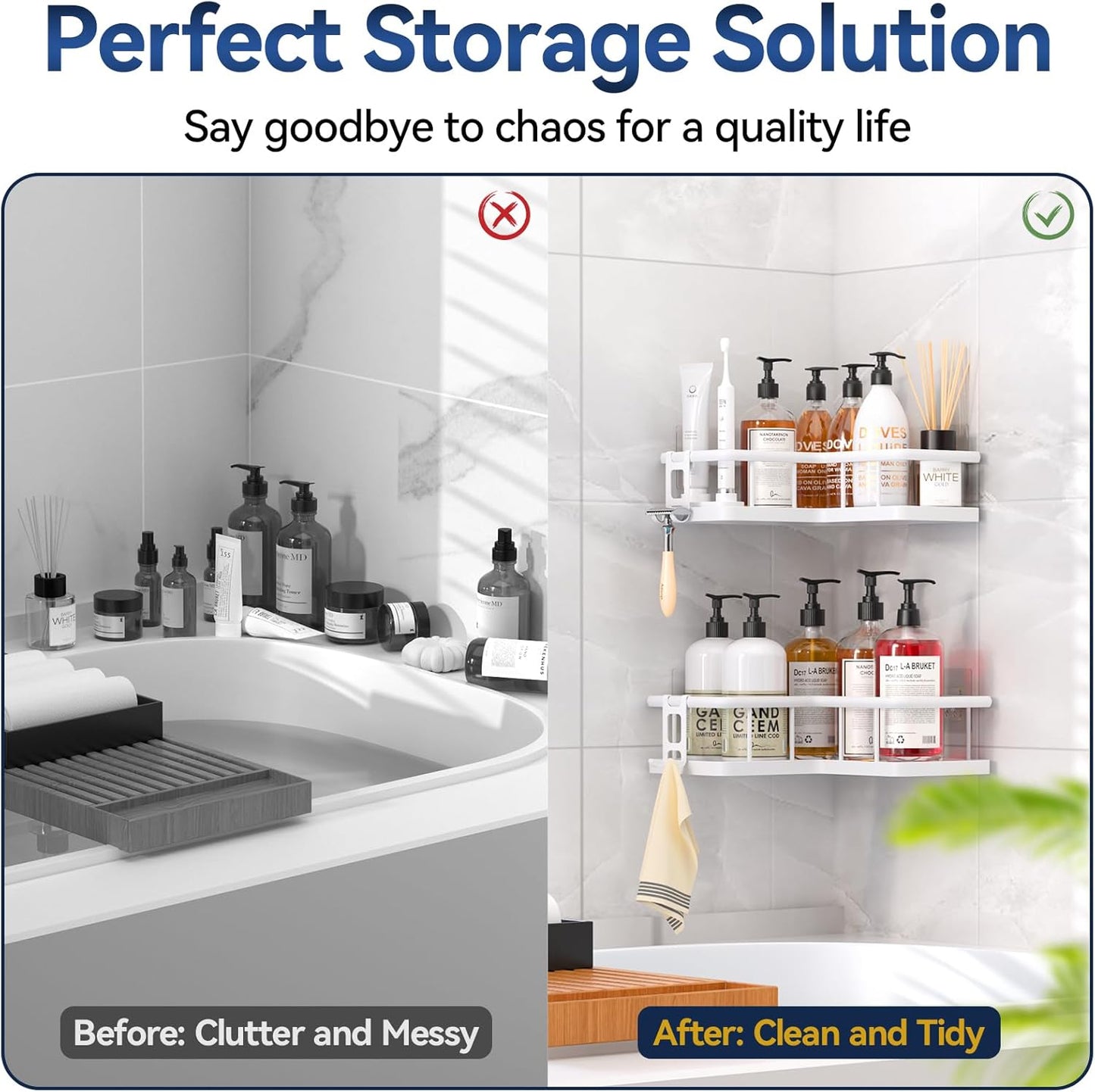 YASONIC Corner Shower Caddy, 5-Pack Adhesive Rustproof Stainless Steel Shower Organizer with Soap Holder, No Drilling Shower Shelf for Inside Shower, Dorm, Renters, Black