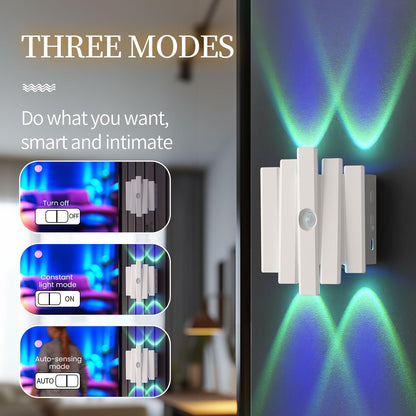 Rechargeable Motion Sensor Night Light, Magnetic RGB Color Changing LED Ambient Lighting, Compact Battery Operated Indoor Wall Light for Hallway, Stairs, Bathroom & Kids Room (USB-C)