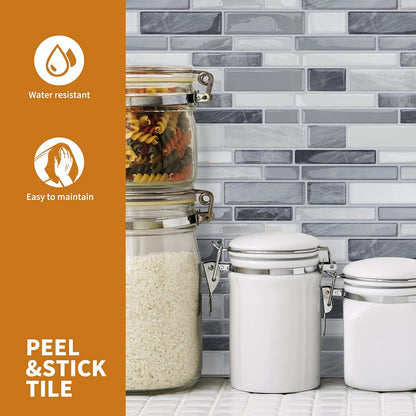 WOWSTAR 10-Sheet Peel and Stick Backsplash Tile for Kitchen Wall, Back Splash Stick On Tiles for Kitchen (12"x 12", Gray)