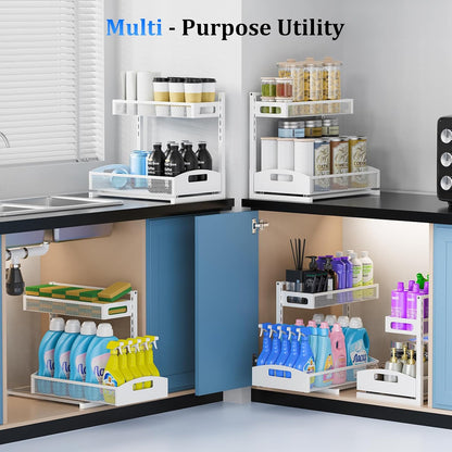 Petiza Under Sink Organizer Pull Out Cabinet Organizer Adjustable Height 2 Tier with Sliding Drawers Kitchen Bathroom Organizer and Storage(1pc)