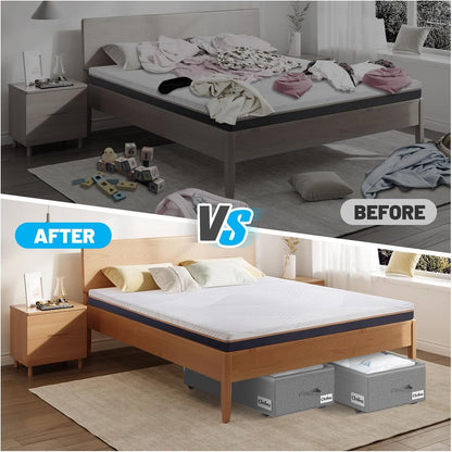 Under Bed Storage with Wheels, 2-Pack 10" Height XXL 75L Rolling Storage Bins, Quick Assembly Underbed Shoe Storage Containers with Clear Lid & Label, Dorm Under Bed Drawers for Clothes, Shoes, Black