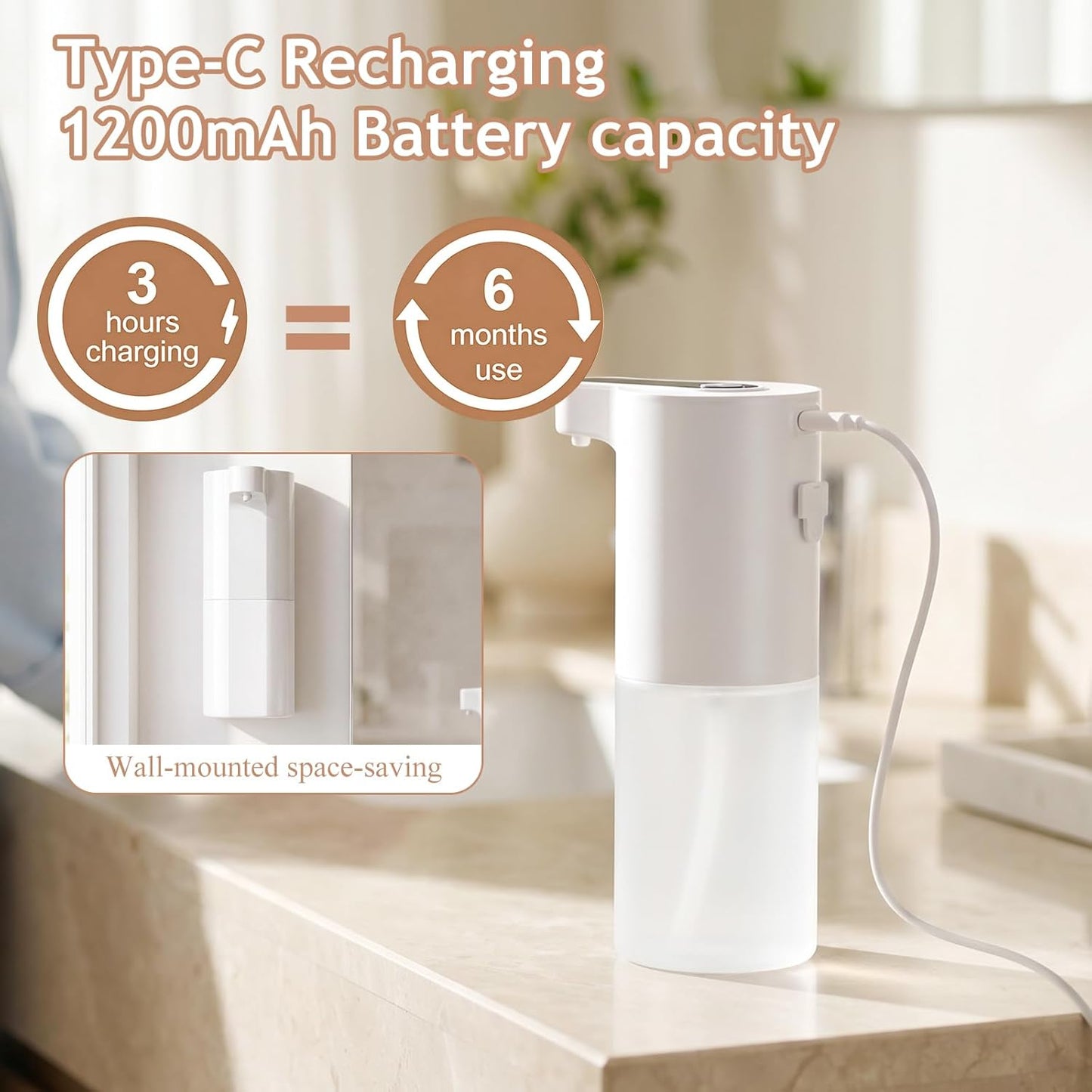 Automatic Soap Dispenser Touchless, Liquid & Foaming Soap Dispensers, USB Rechargeable Smart Hand Soap Dispenser, 3-Level Adjustable, 12.2oz/360ml (Gel Version and Foam Version)
