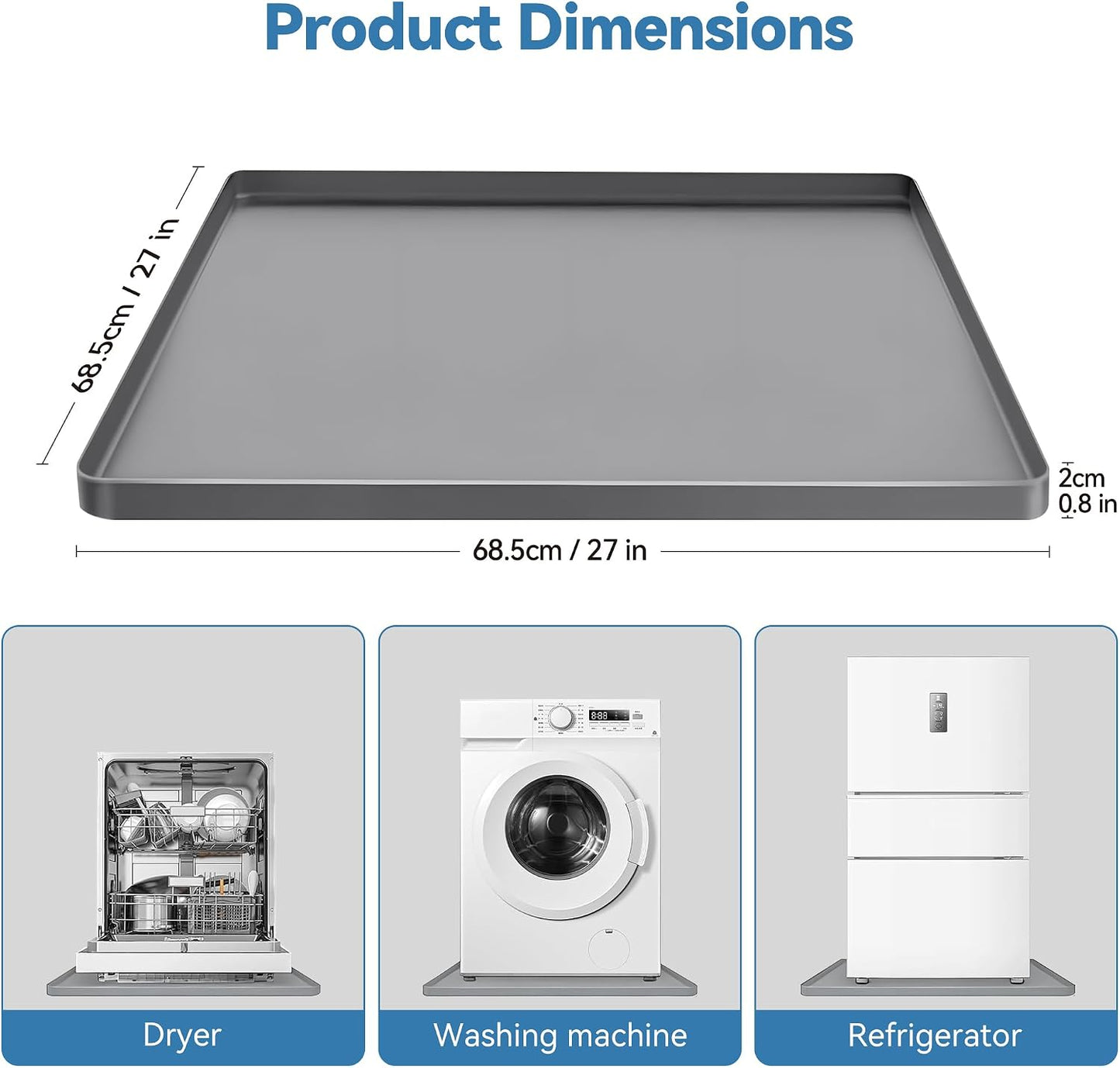 Washing Machine Drain Pan– Duty Waterproof Washing Machine Tray with Raised Edge, Washer Tray for Floor Protection, Topper Protector Mat for Washers & Dryers (Black, 27''x27''-1pcs)