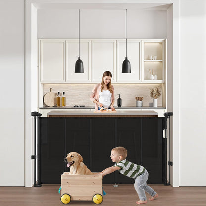 VEVOR Retractable Baby Gate, 34 inch Tall, Extends up to 71 inch Wide, Retractable Gate for Kids or Pets, Mesh Material, Easy to Install for Indoor Stairs, Doorways, Hallways, Playrooms, Gray