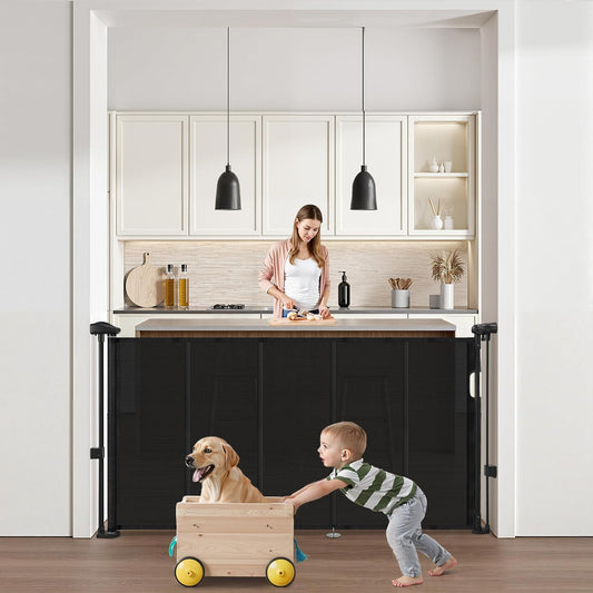 VEVOR Retractable Baby Gate, 34 inch Tall, Extends up to 71 inch Wide, Retractable Gate for Kids or Pets, Mesh Material, Easy to Install for Indoor Stairs, Doorways, Hallways, Playrooms, Gray