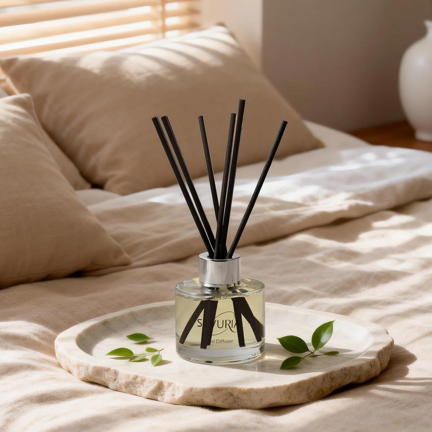 Reed Diffuser Set,Bamboo White Tea Scented Oil Diffuser with 12 Reed Sticks,3.38 fl.oz(100ml x2),Long-Lasting Home Fragrance for Living Room,Bedroom,Bathroom