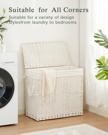 SETVSON Laundry Hamper with Lid Laundry Basket 132 L (35 Gal) Wicker Clothes Hamper, Handwoven Rattan Hamper with Handles and 4 Removable Liner Bags, 6 Mesh Bags for Laundry Bedroom Natural