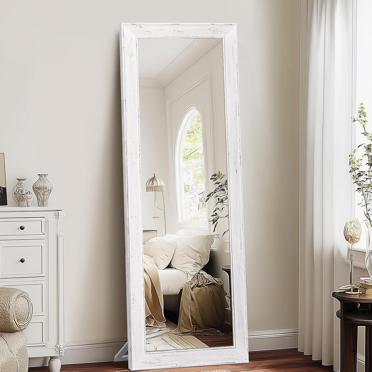 Solid Wood Full Length Mirror - 65"x22" Arched Floor Mirror, Free Standing & Wall Mounted - Elegant Design for Bedroom, Dressing Room, Hallway, Brown