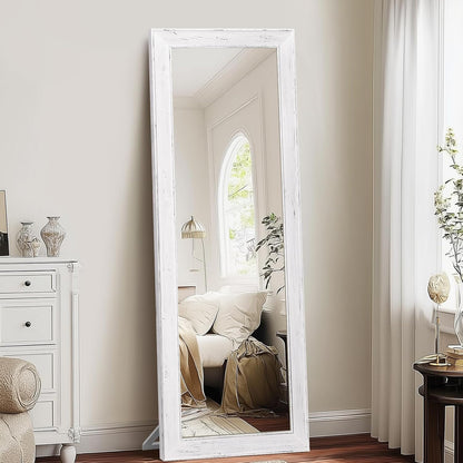 Solid Wood Full Length Mirror - 65"x22" Arched Floor Mirror, Free Standing & Wall Mounted - Elegant Design for Bedroom, Dressing Room, Hallway, Brown