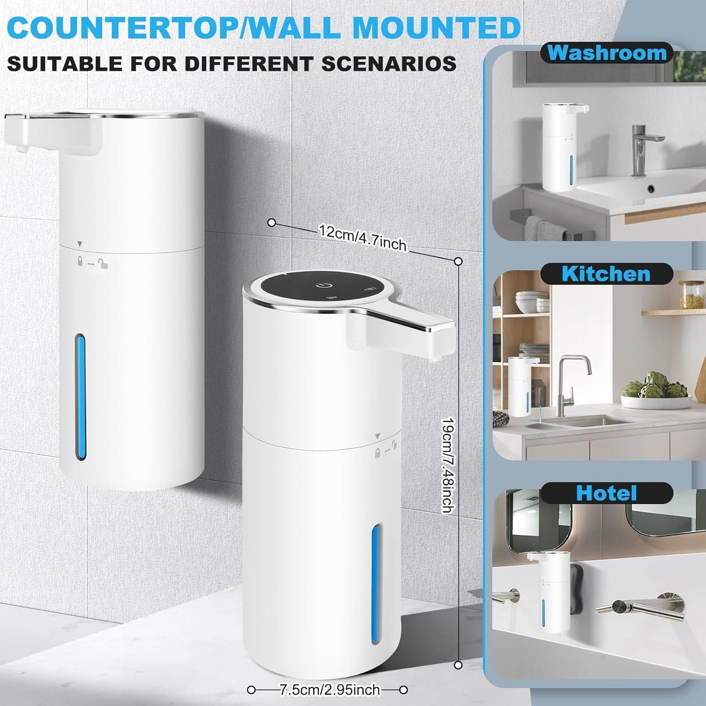 Automatic Soap Dispenser Liquid Touchless: 13.52oz/400ml Wall USB Rechargeable - 4-Level Adjustable Modern Electric Hand Soap Dispenser - Kitchen Bathroom Kids Family Black
