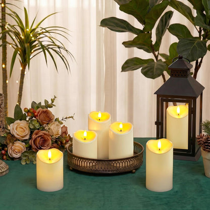 Homemory Dripping Wax Flameless Candles, Battery Operated Candles with Remote Control and Timers, LED Pillar Candles, Electric Fake Candles, 3" x 6", Set of 2