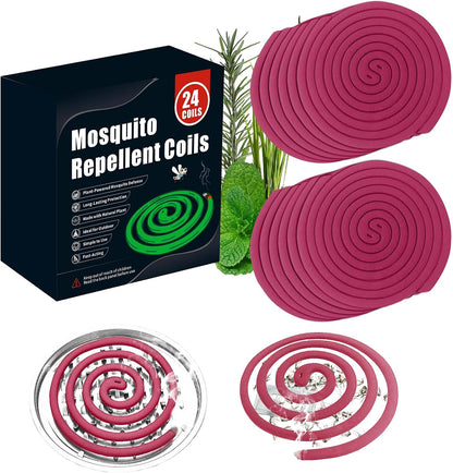 24 Extra Strength Mosquito Repellent Coils with 1 Metal Holder & 6 Stands, Citronella Incense Mosquito Coils Outdoor Patio Yard Camping Use, Long Lasting 6-8 Hrs Plant-Based Mosquito Coil Incense