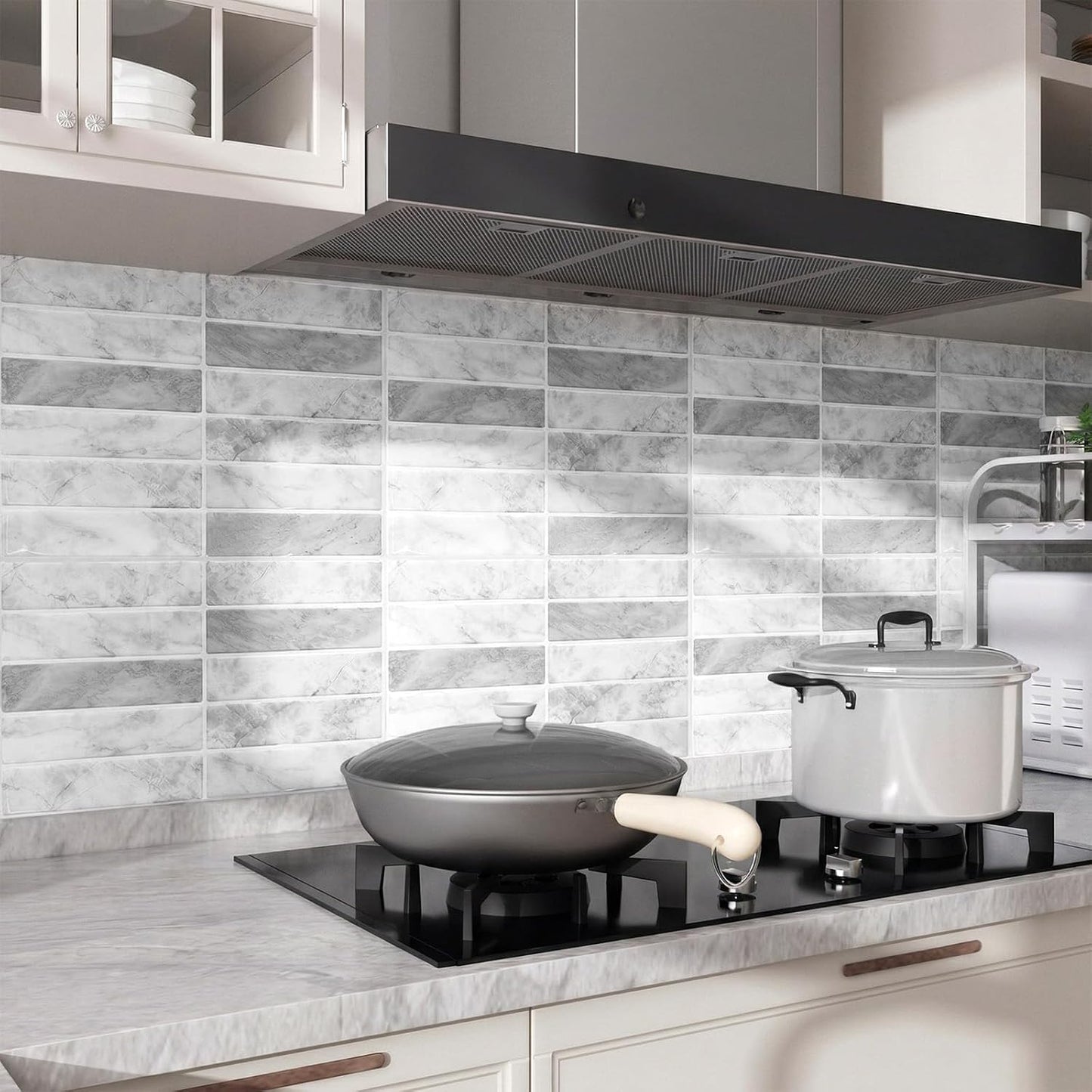 Peel and Stick Backsplash Tiles – Easy DIY Self-Adhesive Subway Wall Tiles, 10 Pack for Kitchen & Bathroom, 11.42'' x 9'' (White Grey)