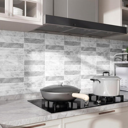 Peel and Stick Backsplash Tiles – Easy DIY Self-Adhesive Subway Wall Tiles, 10 Pack for Kitchen & Bathroom, 11.42'' x 9'' (White Grey)