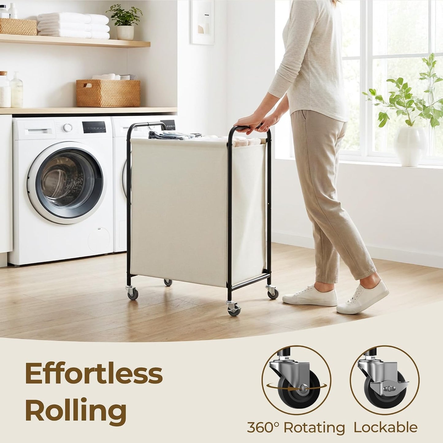GRANNY SAYS 2 Section 130L Laundry Sorter, Large Laundry Hamper Basket with Wheels and Handles, Durable and Sturdy Rolling Cart for Laundry Room, Hotel, Bedroom, Beige