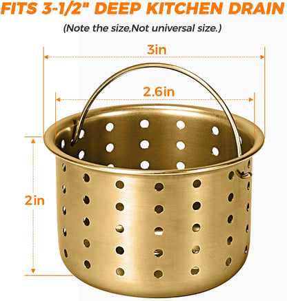 Deep Sink Strainer Basket – Fits Standard 3-1/2" Kitchen Drains – Stainless Steel Removable Strainer with 30 Disposable Mesh Bags – Makes Cleaning Food Debris Quick & Easy