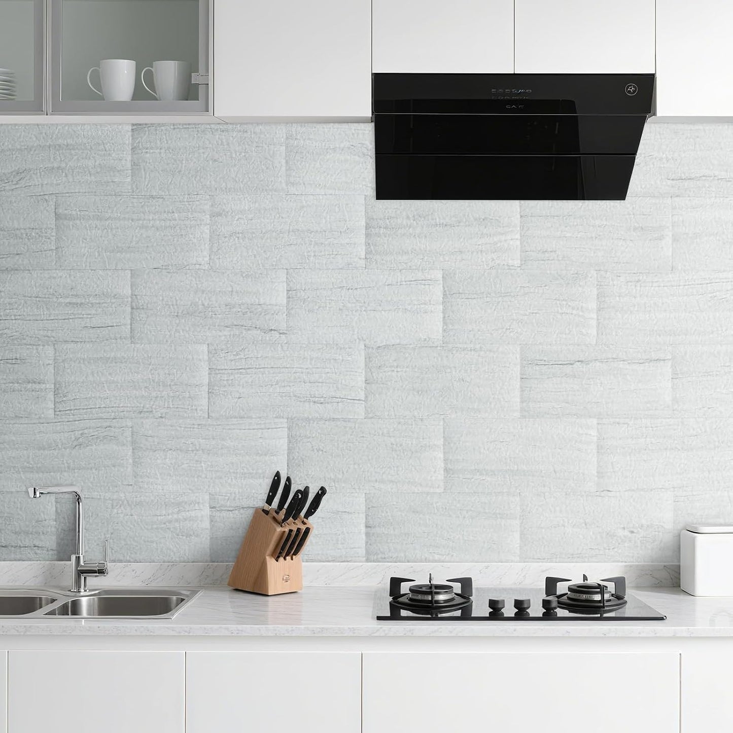 AULIGET 6" x 12" Black Slate Peel and Stick Backsplash Wall Tiles, PVC Faux Stone Stick on Tiles for Backsplash Kitchen, Bathroom, Laundry Room, Camper, Fireplace (Pack of 20)