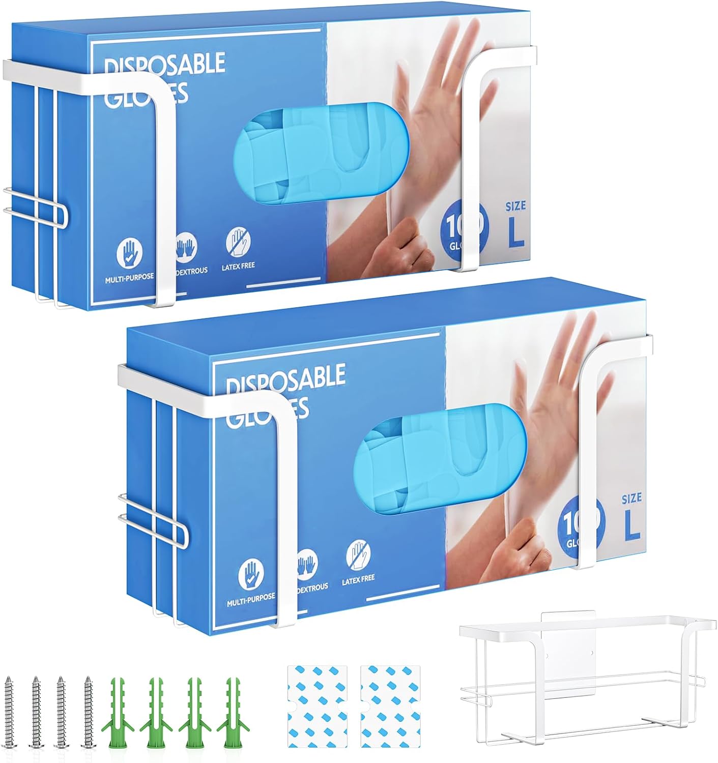 Glove Box Holder for Wall Mount, Glove Dispenser | Rubber Glove Holder, Medical Gloves Organizer Storage, Tissue Box Holder, Disposable Latex Glove Box Rack for Lab, Kitchen