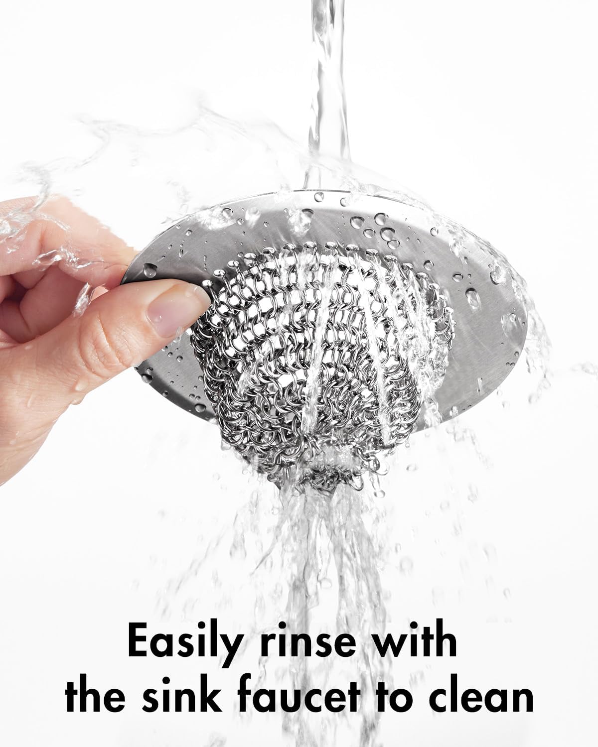 Revolutionary Kitchen Sink Drain Strainer/Patented Reversible Chain Mesh, Effortless Cleaning & Debris Catcher, Large Capacity, Anti-Clog, 304 Stainless Steel & Rust-Proof/Handmade