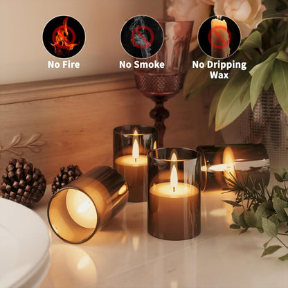 VIODAIM 12Pack Flickering Flameless LED Candles with Remote & Timer, Battery Powered - Small Pillar & Votive, Clear (2"X3")