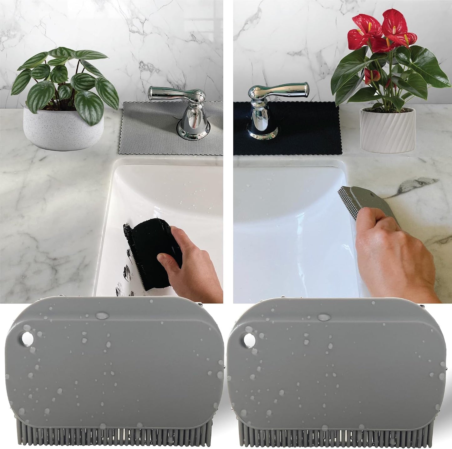 Sink Countertop Silicone Squeegee Brush, Aha Homeware Small Squeegee Brush Cleans Wet and Dry Spills, Mini Silicone Squeegee Brush for Bathroom Sink Kitchen Sink (Black & Black)