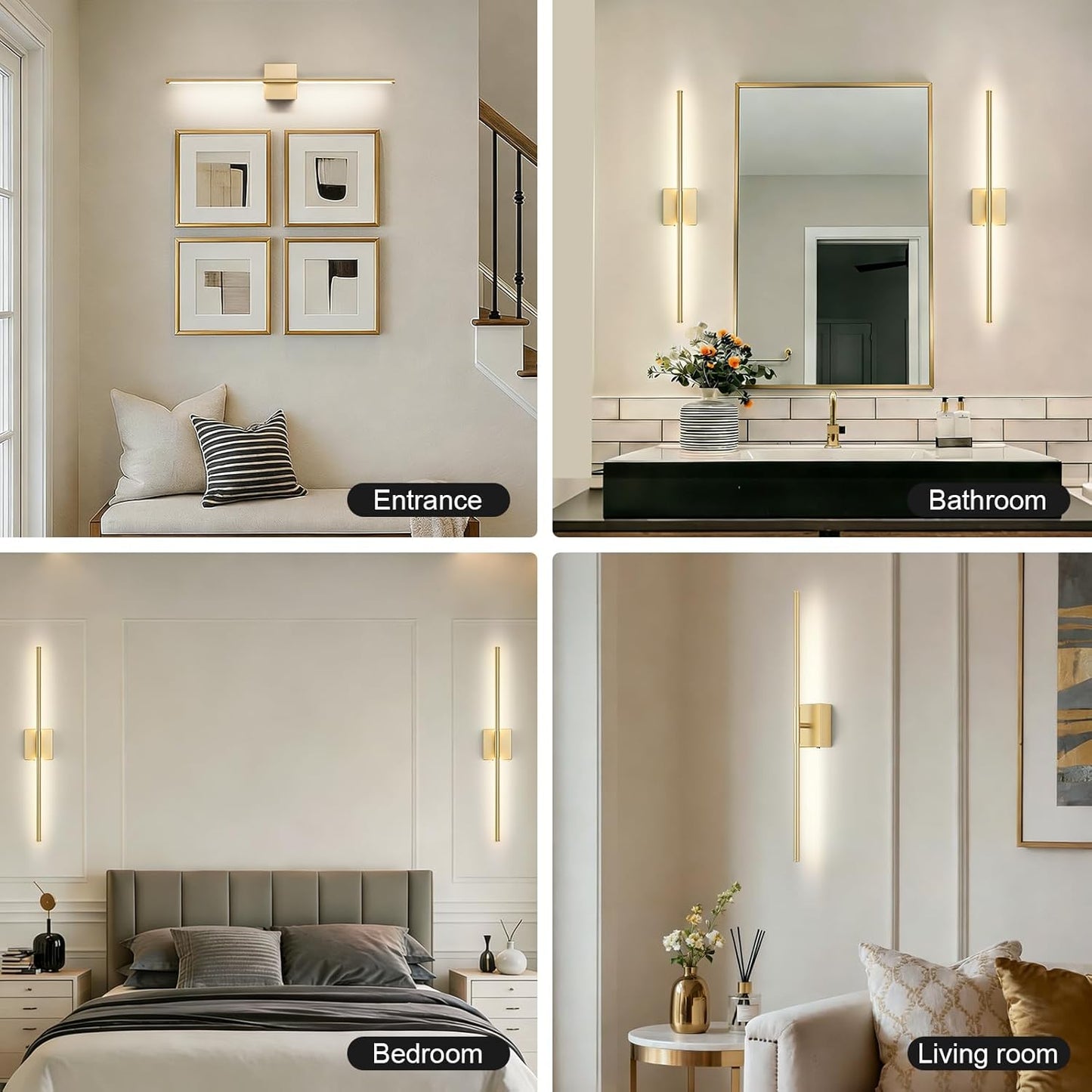 Battery Operated Wall Sconce Set of Two with Remote Control, 3000K-6000K Dimmable Black Wall Lights, Timable LED Wireless Wall Sconces, 350° Ratate for Bathroom, Living Room, Hallway 29.1 Inch