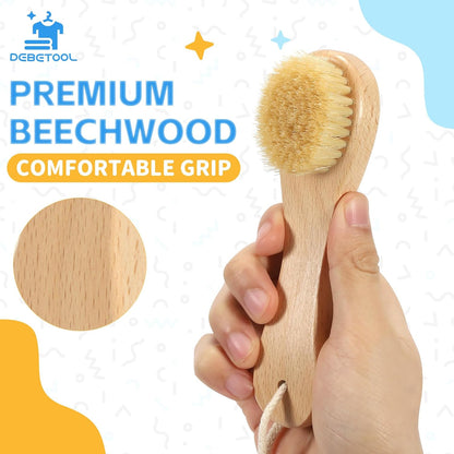 DEBETOOL 3-Piece Wooden Laundry Brush for Stains on Clothes - Gentle Boar Bristle Laundry Scrub Brush Stain Remover for Delicate and Everyday Fabrics