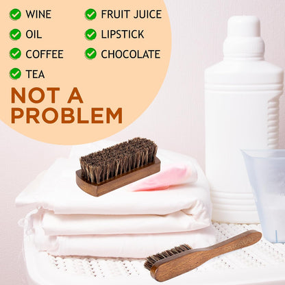 TAKAVU Laundry Brush Set, Soft Boar Bristle, Gentle on Delicate Fabrics | Stain Scrub Brush for Clothes, Upholstery, Delicate Knits, Cotton & Linen, Washable Spot & Garment Care Cleaner
