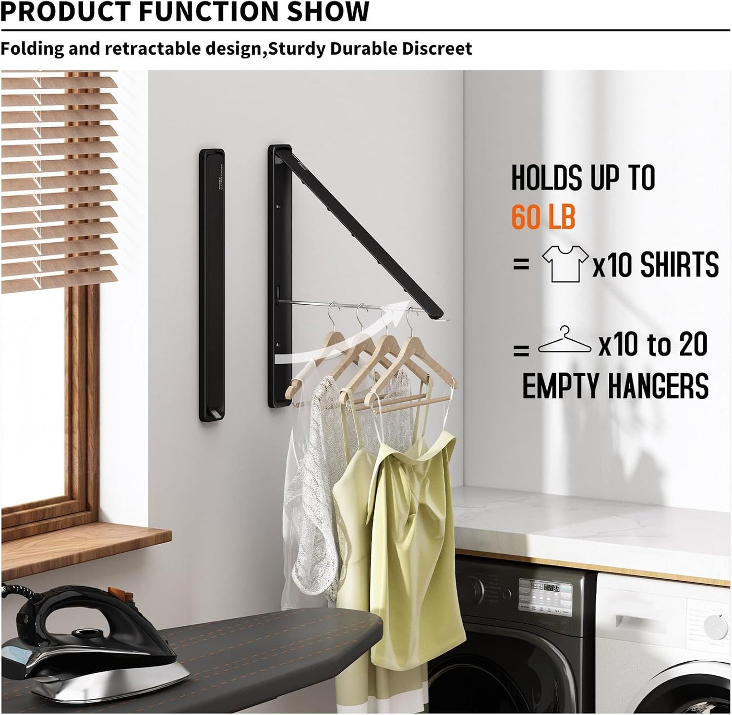 Retractable Clothes Drying Rack for wall clothes hanger rack for Laundry | Folding Hanger Rack Laundry Hanger Dryer Rack, Easy to Install, Closet Storage Organization, Space Saving Aluminium,Walnut
