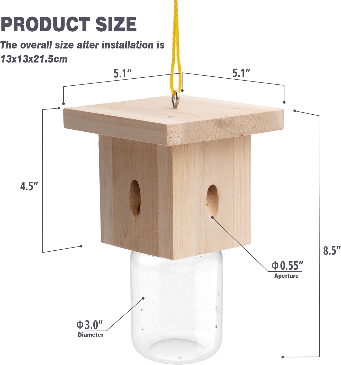 1 PCS Wood Carpenter Bee Trap for Outside - Best Bee Trap - Nature Hanging Carpenter Bee Traps Plastic Jar Outdoor - Insect Traps