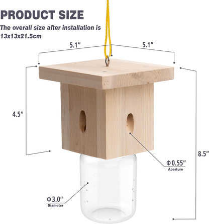 1 PCS Wood Carpenter Bee Trap for Outside - Best Bee Trap - Nature Hanging Carpenter Bee Traps Plastic Jar Outdoor - Insect Traps